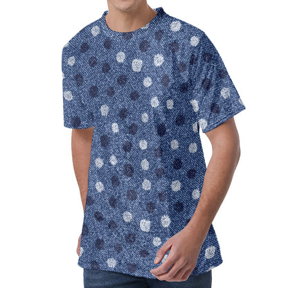 Cute Polka Dot Denim Jeans Pattern Print Men's Velvet T-Shirt