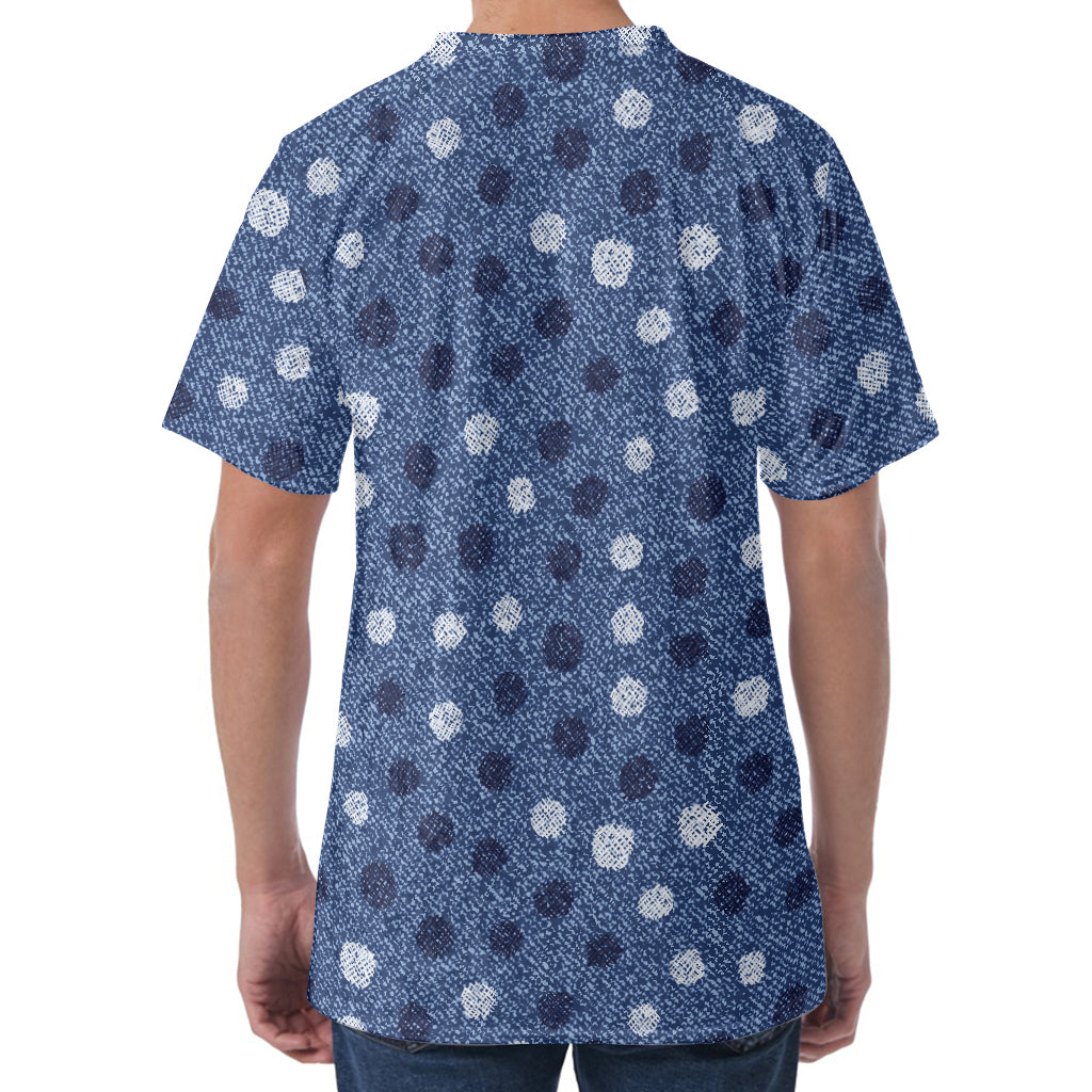 Cute Polka Dot Denim Jeans Pattern Print Men's Velvet T-Shirt