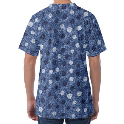 Cute Polka Dot Denim Jeans Pattern Print Men's Velvet T-Shirt