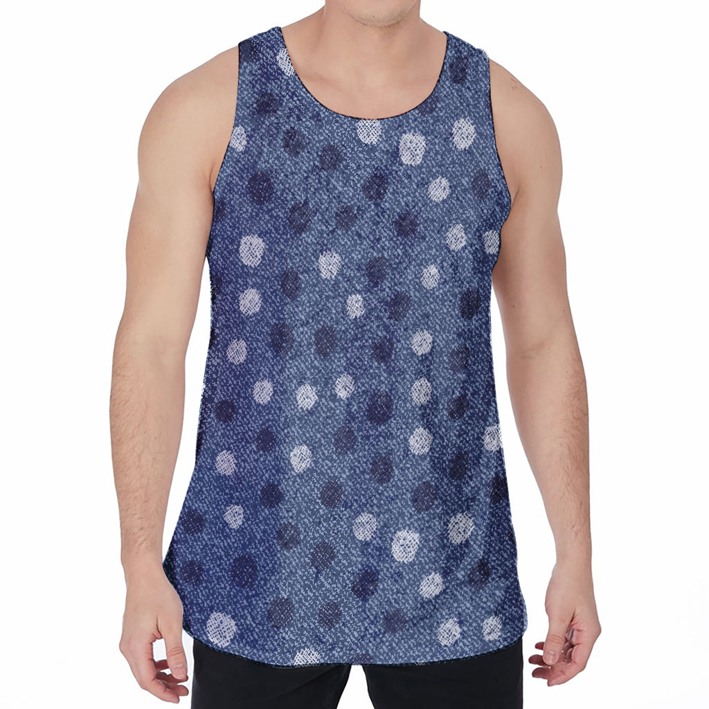 Cute Polka Dot Denim Jeans Pattern Print Men's Velvet Tank Top