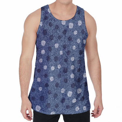 Cute Polka Dot Denim Jeans Pattern Print Men's Velvet Tank Top