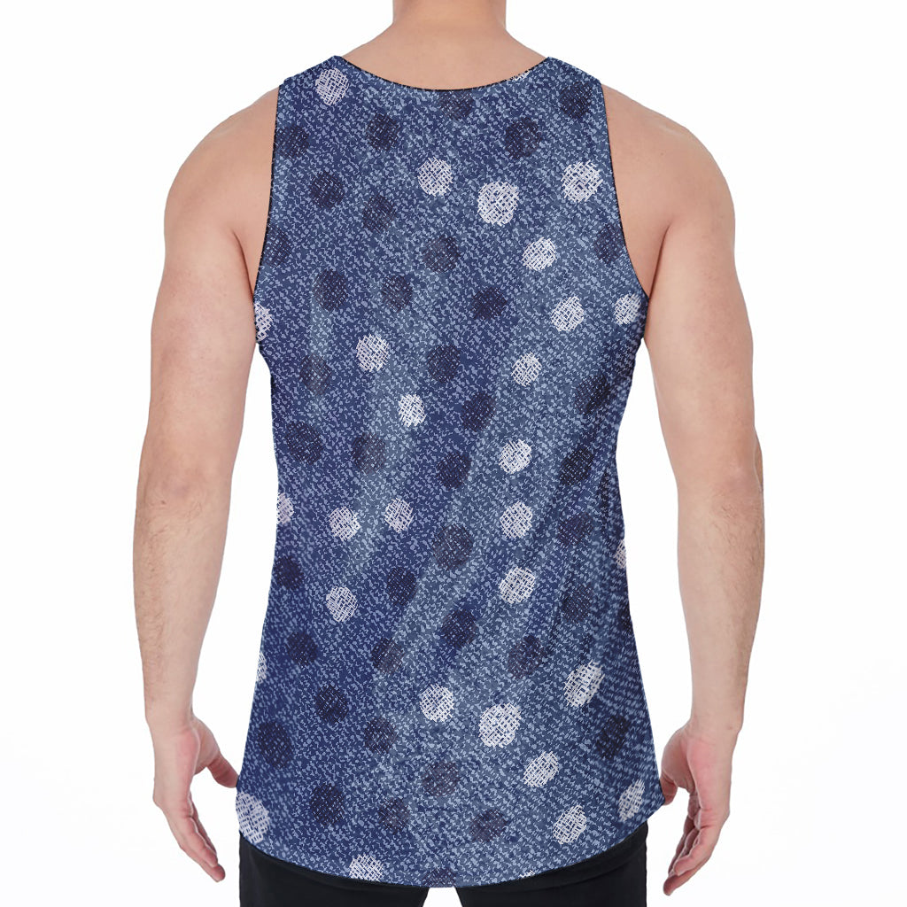 Cute Polka Dot Denim Jeans Pattern Print Men's Velvet Tank Top