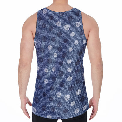 Cute Polka Dot Denim Jeans Pattern Print Men's Velvet Tank Top