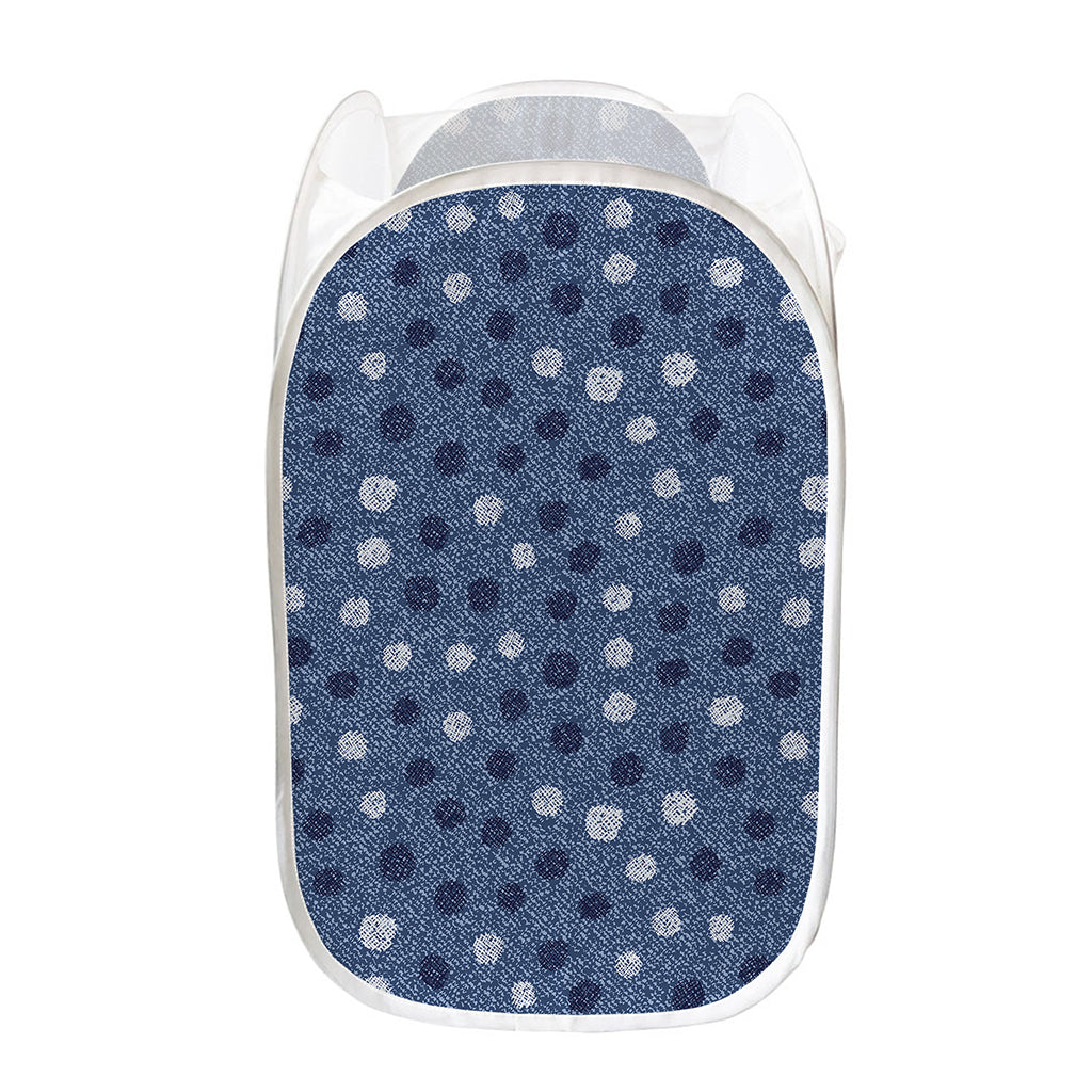 Cute Polka Dot Denim Jeans Pattern Print Mesh Laundry Hamper