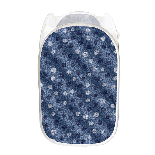 Cute Polka Dot Denim Jeans Pattern Print Mesh Laundry Hamper