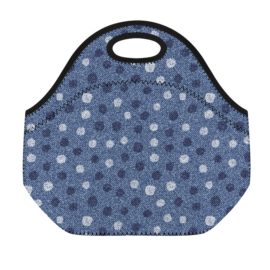 Cute Polka Dot Denim Jeans Pattern Print Neoprene Lunch Bag