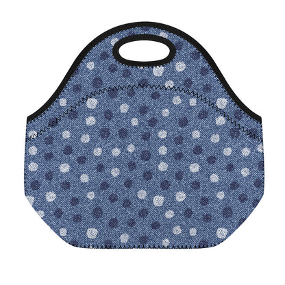 Cute Polka Dot Denim Jeans Pattern Print Neoprene Lunch Bag