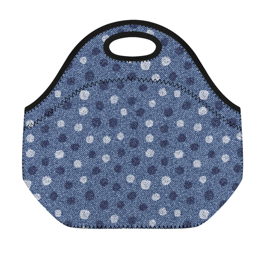 Cute Polka Dot Denim Jeans Pattern Print Neoprene Lunch Bag