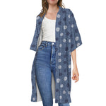 Cute Polka Dot Denim Jeans Pattern Print Open Front Beach Cover Up