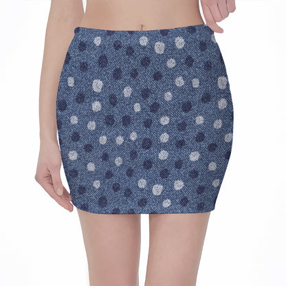Cute Polka Dot Denim Jeans Pattern Print Pencil Mini Skirt