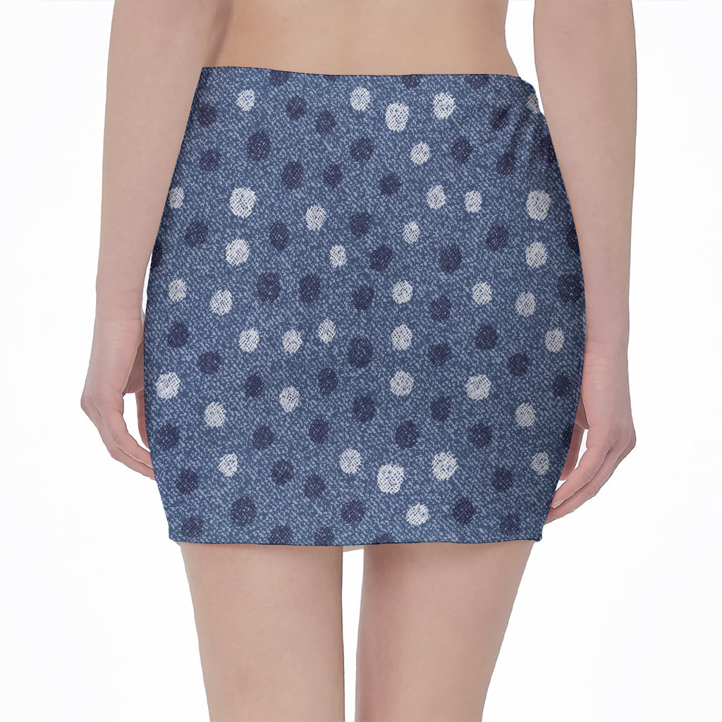 Cute Polka Dot Denim Jeans Pattern Print Pencil Mini Skirt