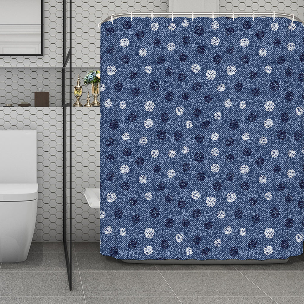 Cute Polka Dot Denim Jeans Pattern Print Polyester Shower Curtain