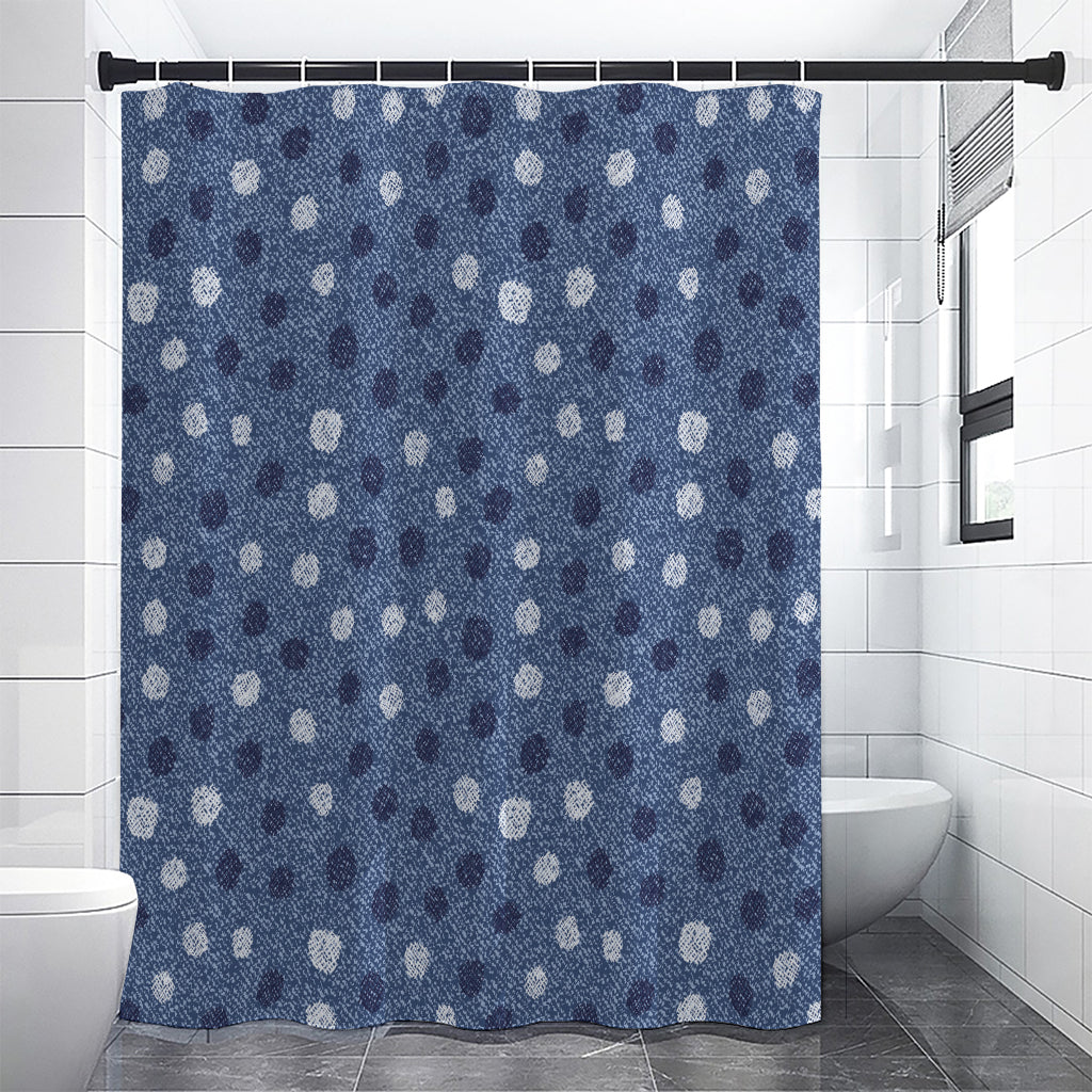 Cute Polka Dot Denim Jeans Pattern Print Premium Shower Curtain