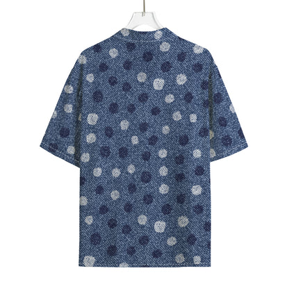 Cute Polka Dot Denim Jeans Pattern Print Rayon Hawaiian Shirt