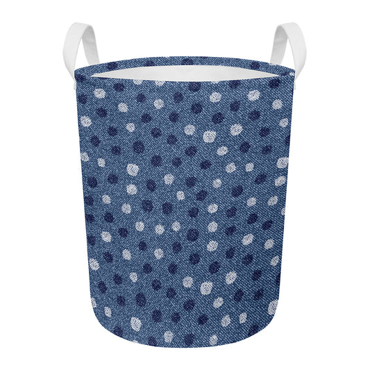 Cute Polka Dot Denim Jeans Pattern Print Round Laundry Basket