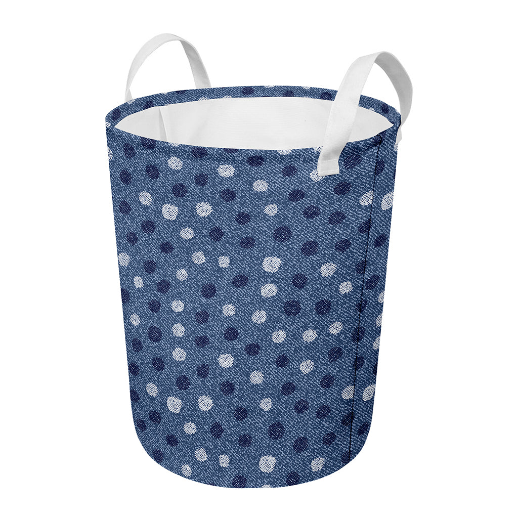 Cute Polka Dot Denim Jeans Pattern Print Round Laundry Basket