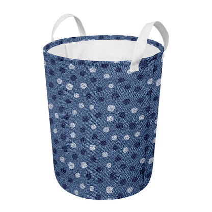Cute Polka Dot Denim Jeans Pattern Print Round Laundry Basket