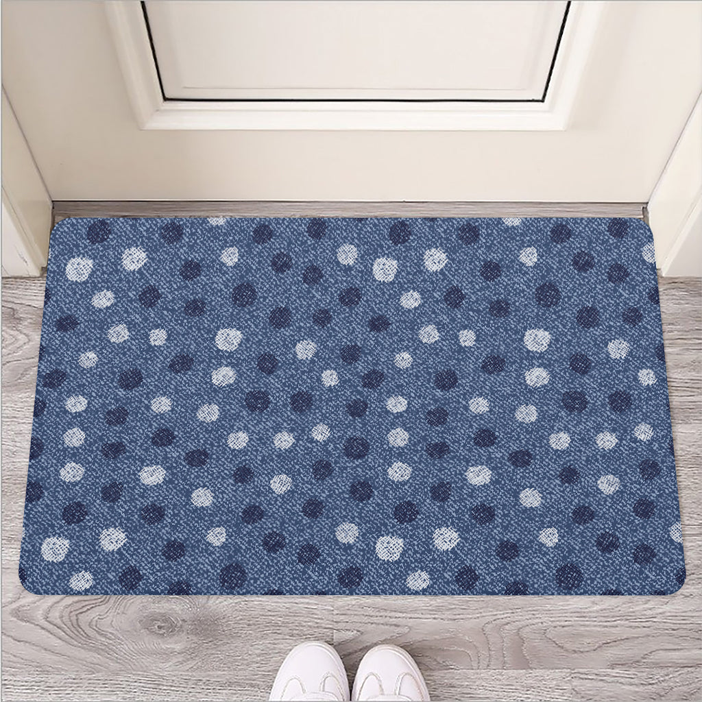 Cute Polka Dot Denim Jeans Pattern Print Rubber Doormat