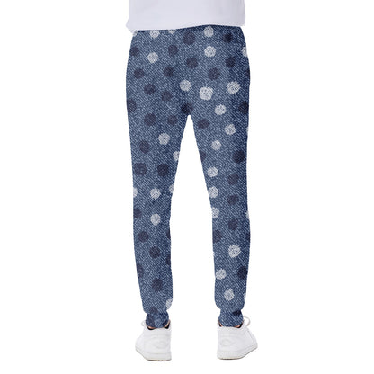 Cute Polka Dot Denim Jeans Pattern Print Scuba Joggers