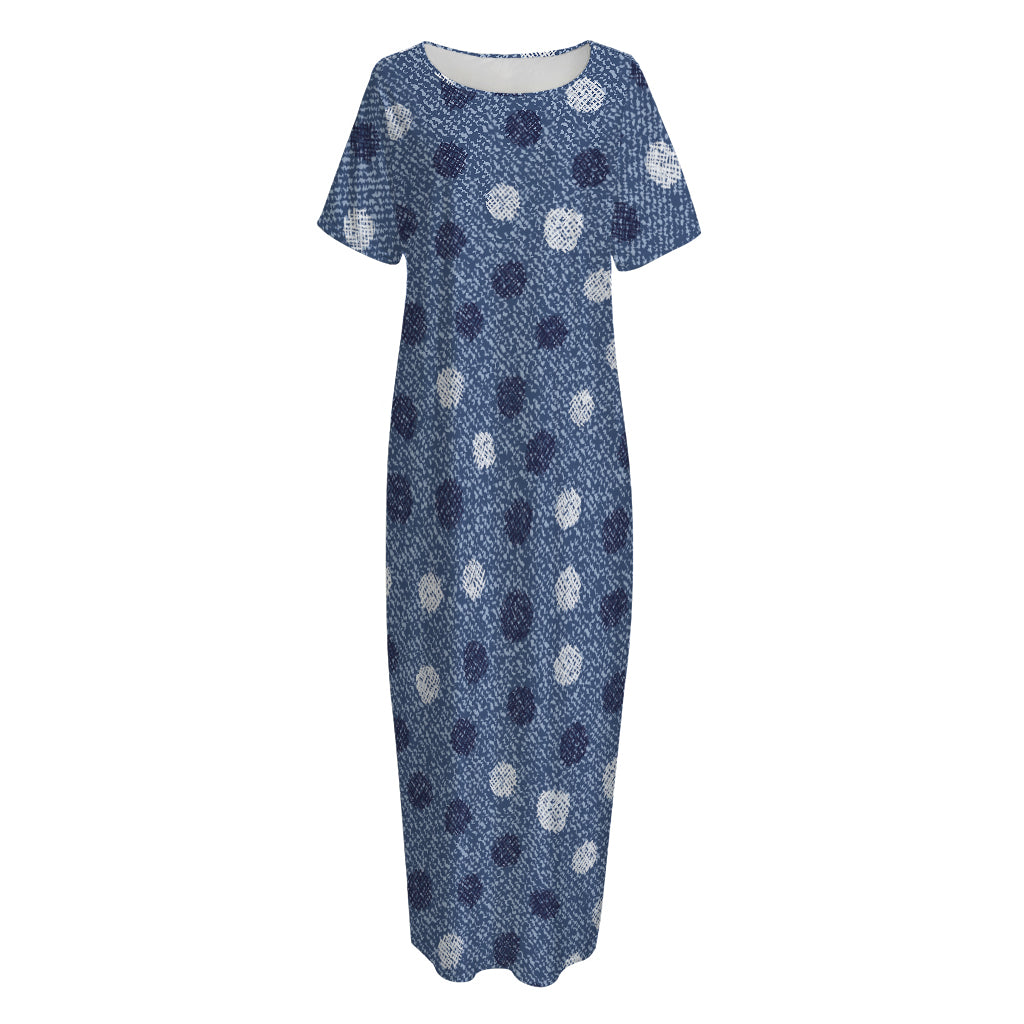 Cute Polka Dot Denim Jeans Pattern Print Short Sleeve Long Nightdress