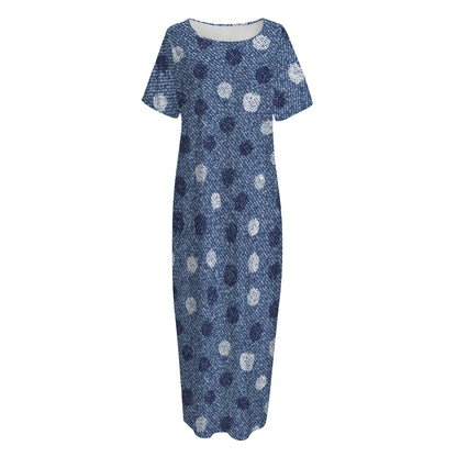 Cute Polka Dot Denim Jeans Pattern Print Short Sleeve Long Nightdress