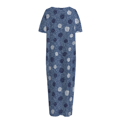 Cute Polka Dot Denim Jeans Pattern Print Short Sleeve Long Nightdress