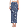 Cute Polka Dot Denim Jeans Pattern Print Side Slit Maxi Skirt