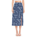 Cute Polka Dot Denim Jeans Pattern Print Side Slit Midi Skirt