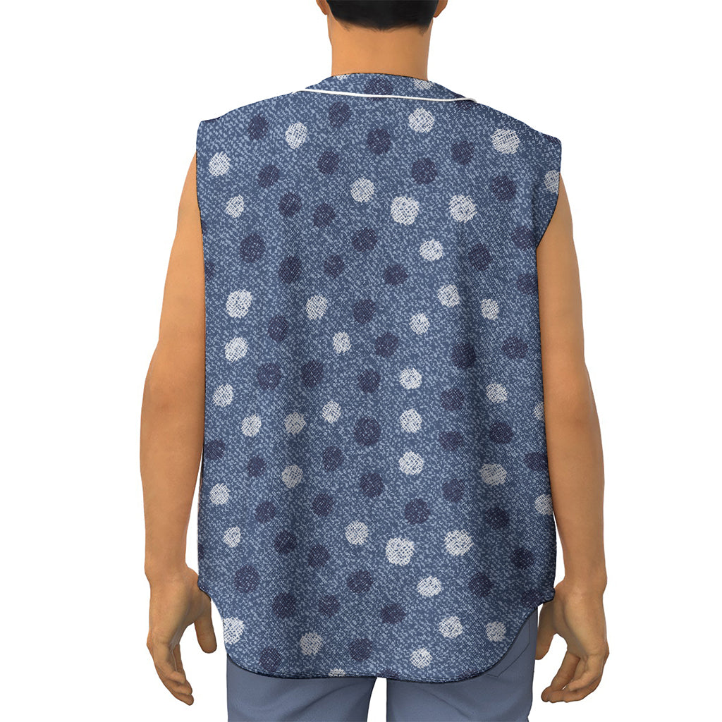 Cute Polka Dot Denim Jeans Pattern Print Sleeveless Baseball Jersey