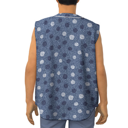 Cute Polka Dot Denim Jeans Pattern Print Sleeveless Baseball Jersey