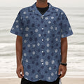Cute Polka Dot Denim Jeans Pattern Print Textured Short Sleeve Shirt