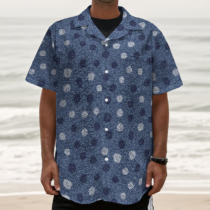 Cute Polka Dot Denim Jeans Pattern Print Textured Short Sleeve Shirt