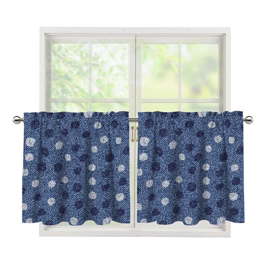 Cute Polka Dot Denim Jeans Pattern Print Tier Curtains
