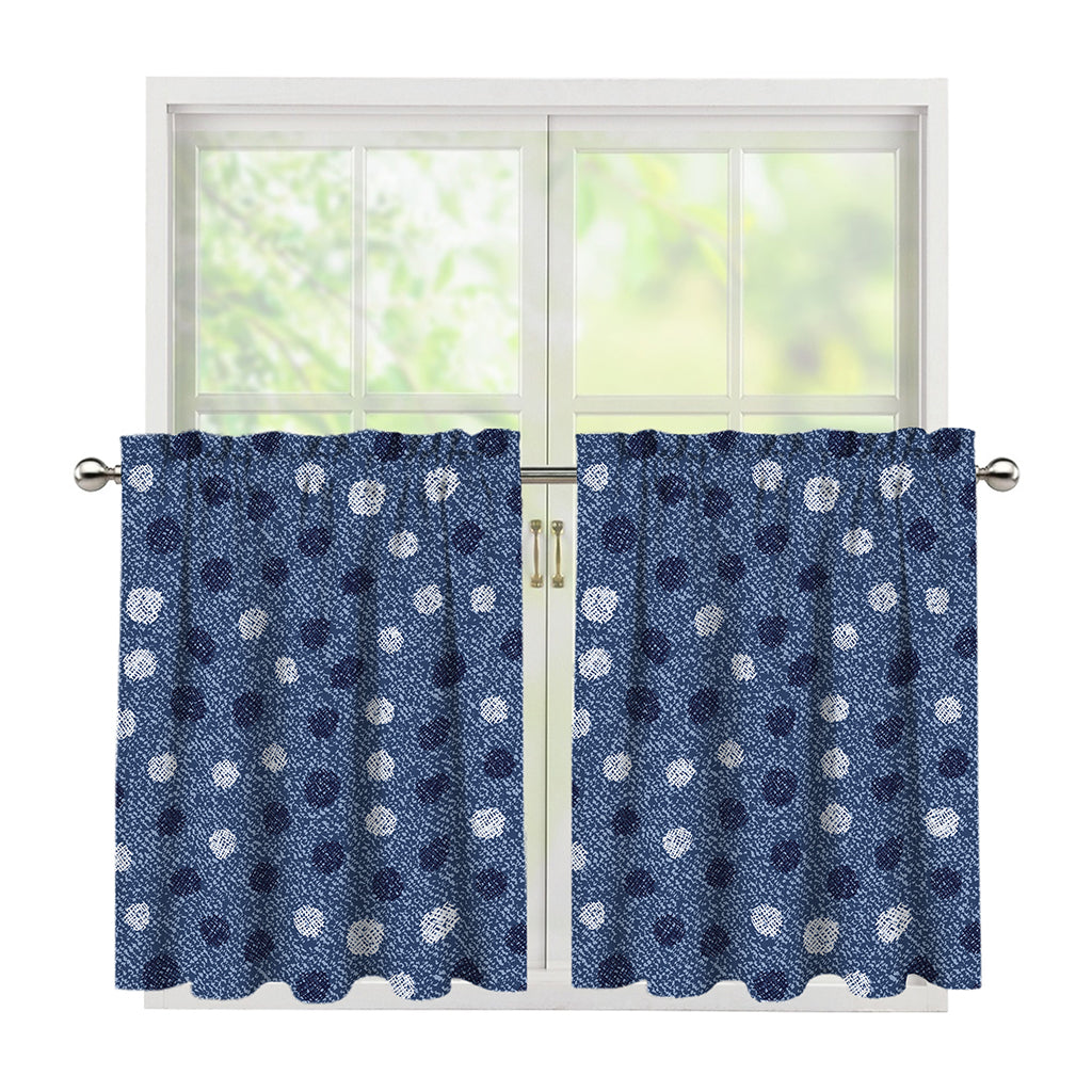 Cute Polka Dot Denim Jeans Pattern Print Tier Curtains