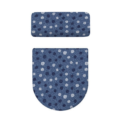 Cute Polka Dot Denim Jeans Pattern Print Toilet Lid And Tank Cover Set