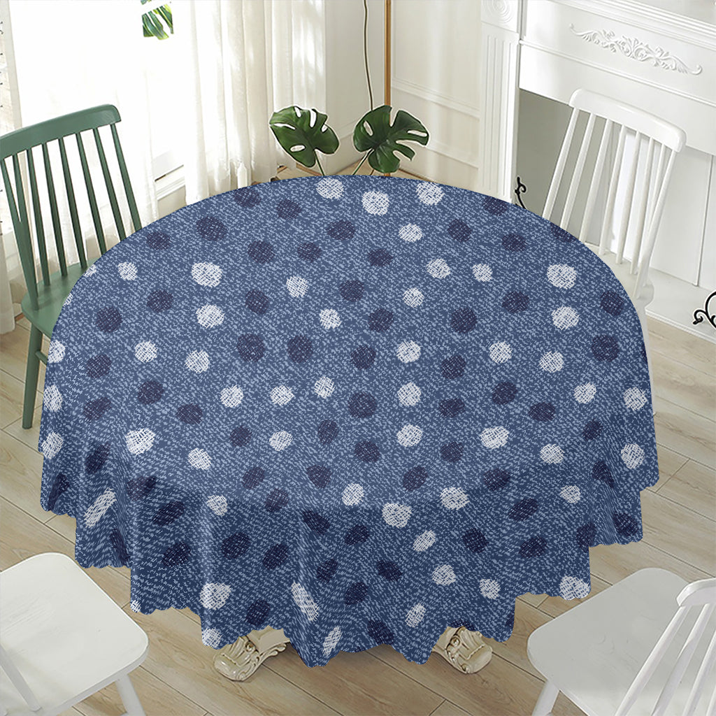 Cute Polka Dot Denim Jeans Pattern Print Waterproof Round Tablecloth