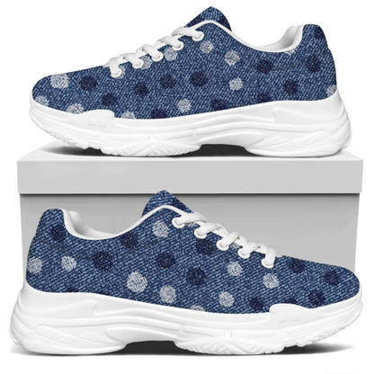 Cute Polka Dot Denim Jeans Pattern Print White Chunky Shoes