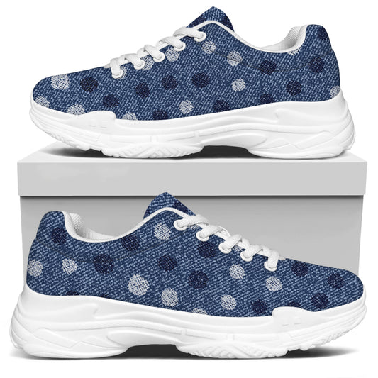 Cute Polka Dot Denim Jeans Pattern Print White Chunky Shoes