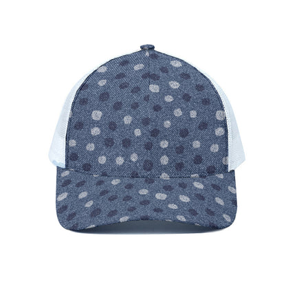Cute Polka Dot Denim Jeans Pattern Print White Mesh Trucker Cap