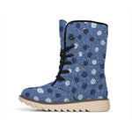 Cute Polka Dot Denim Jeans Pattern Print Winter Boots