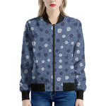 Cute Polka Dot Denim Jeans Pattern Print Women's Bomber Jacket