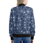 Cute Polka Dot Denim Jeans Pattern Print Women's Bomber Jacket