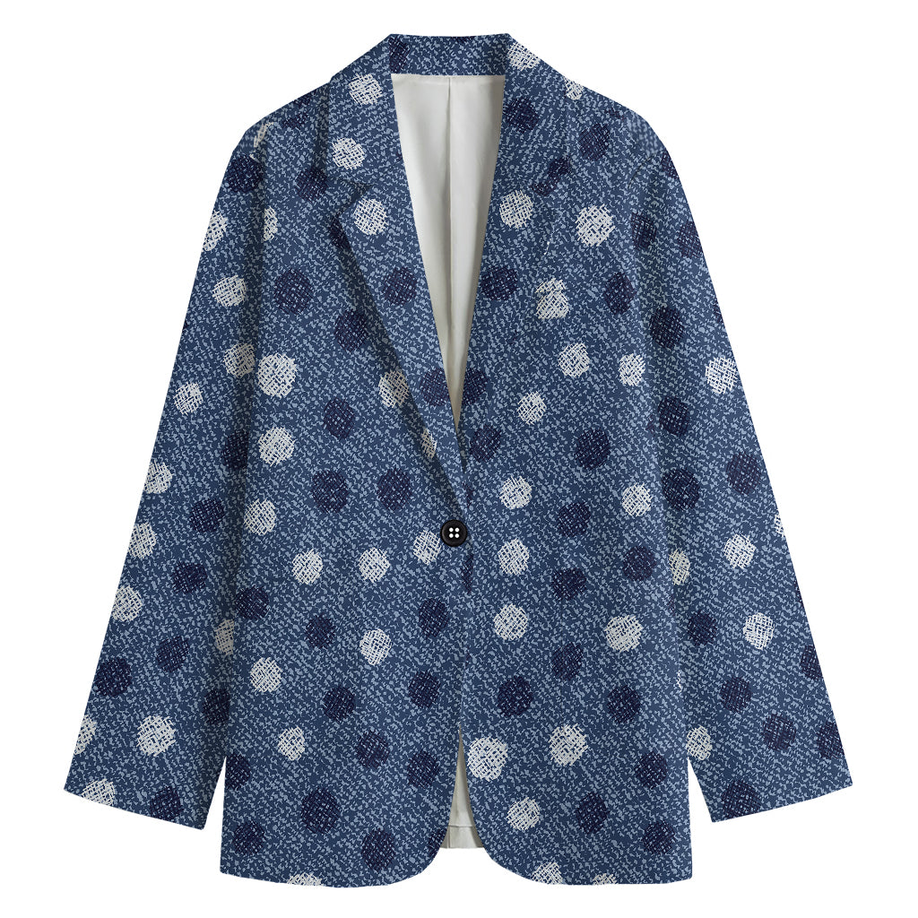 Cute Polka Dot Denim Jeans Pattern Print Women's Cotton Blazer