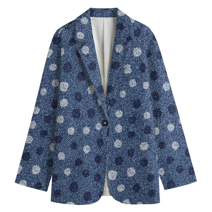 Cute Polka Dot Denim Jeans Pattern Print Women's Cotton Blazer