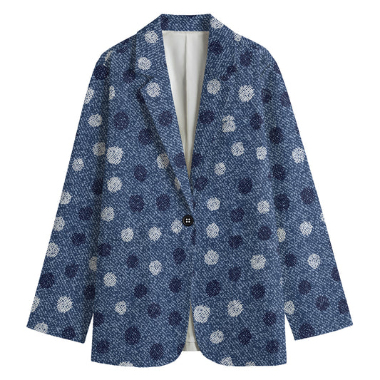 Cute Polka Dot Denim Jeans Pattern Print Women's Cotton Blazer