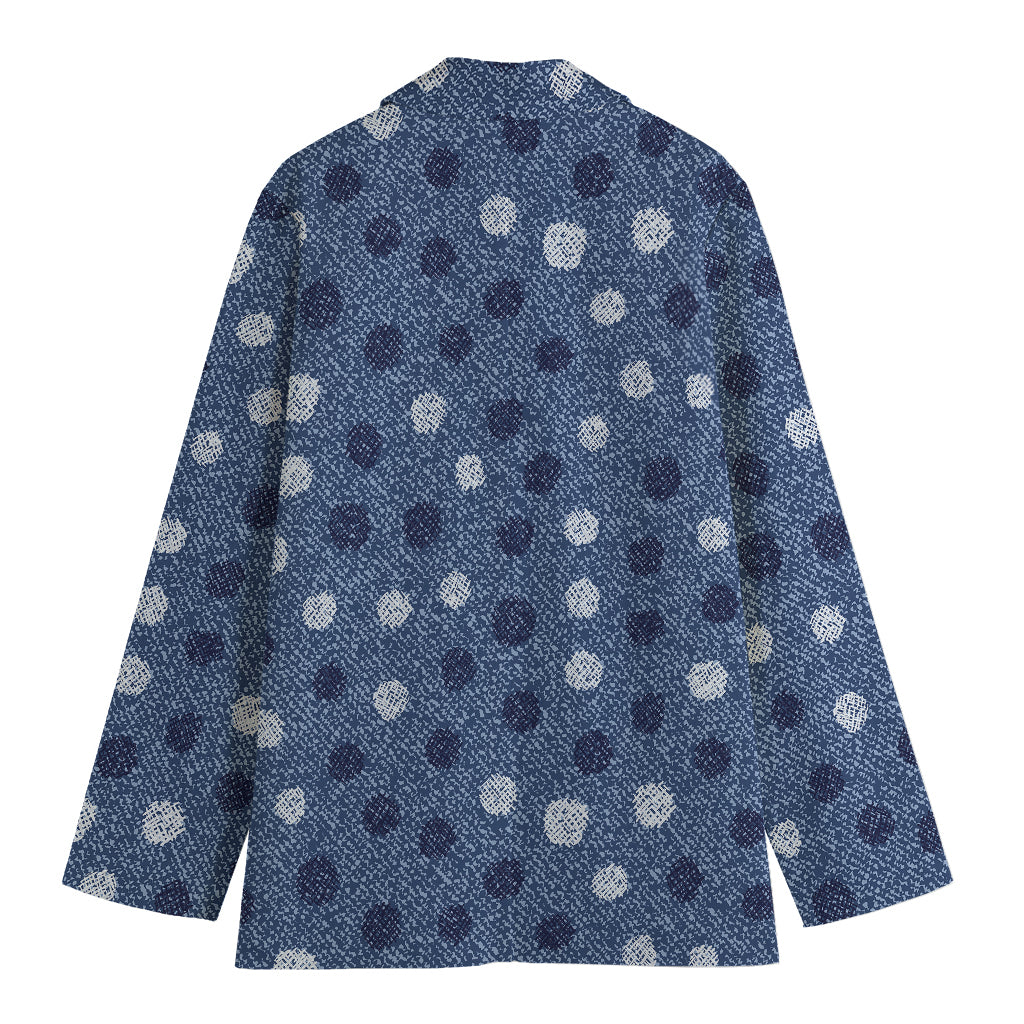 Cute Polka Dot Denim Jeans Pattern Print Women's Cotton Blazer