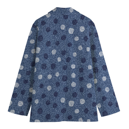 Cute Polka Dot Denim Jeans Pattern Print Women's Cotton Blazer
