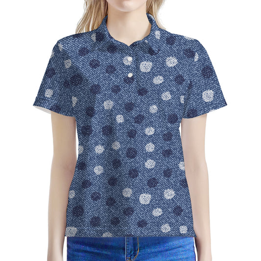 Cute Polka Dot Denim Jeans Pattern Print Women's Polo Shirt