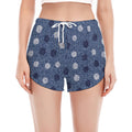 Cute Polka Dot Denim Jeans Pattern Print Women's Split Running Shorts