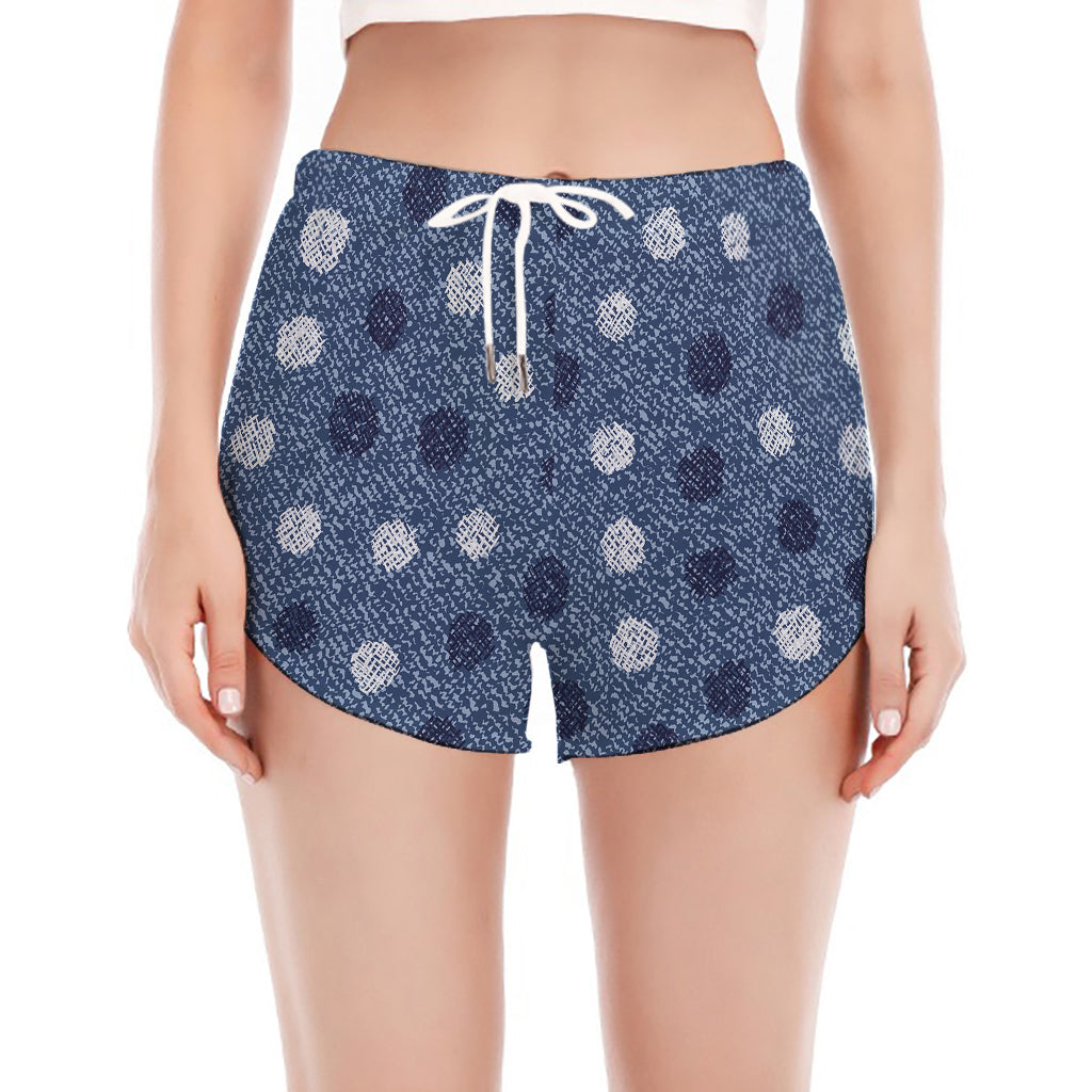 Cute Polka Dot Denim Jeans Pattern Print Women's Split Running Shorts